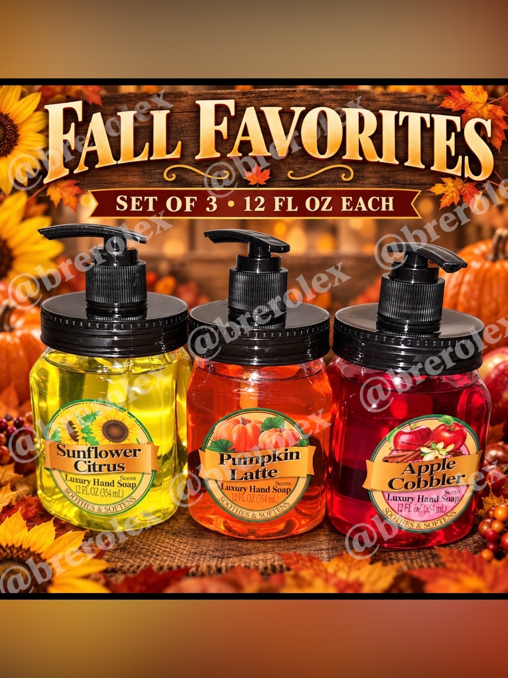 Rejoice Hand Soap Set of 3 | Sunflower Citrus, Pumpkin Latte & Apple Cobbler